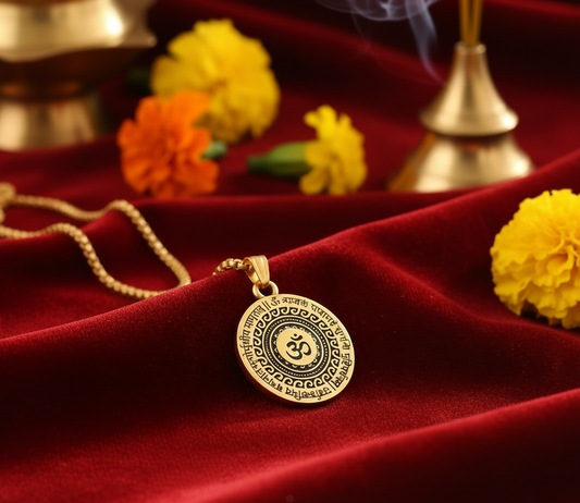 Mahamrityunjaya Om Pendant – Gold-Plated Spiritual Necklace for Men
