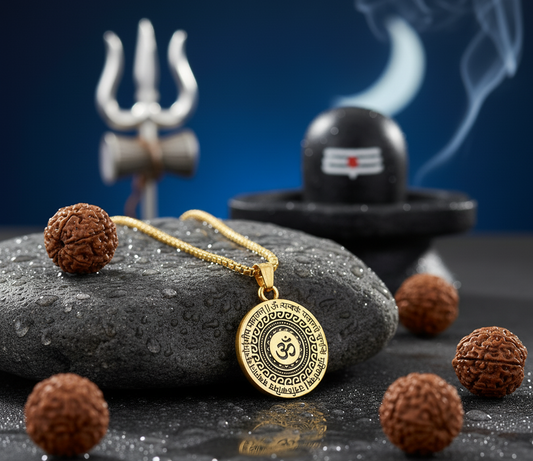 Mahamrityunjaya Om Pendant – Gold-Plated Spiritual Necklace for Men