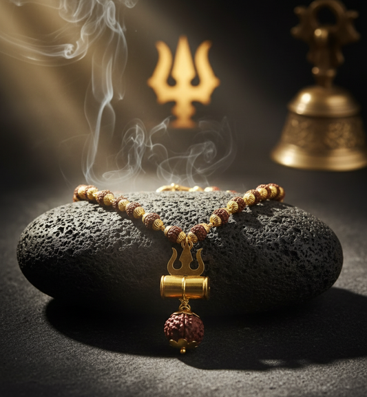 Trishul Rudraksh Mala for Men – Gold-Plated Shiv Pendant