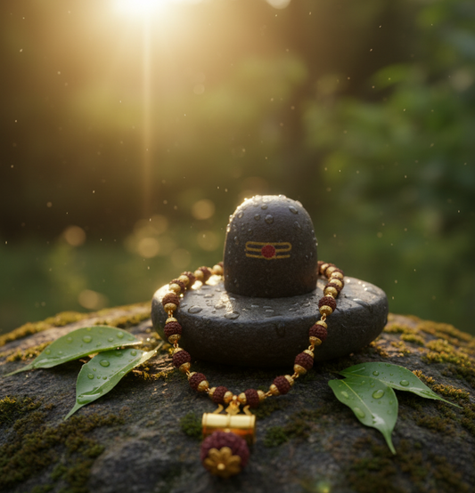 Trishul Rudraksh Mala for Men – Gold-Plated Shiv Pendant